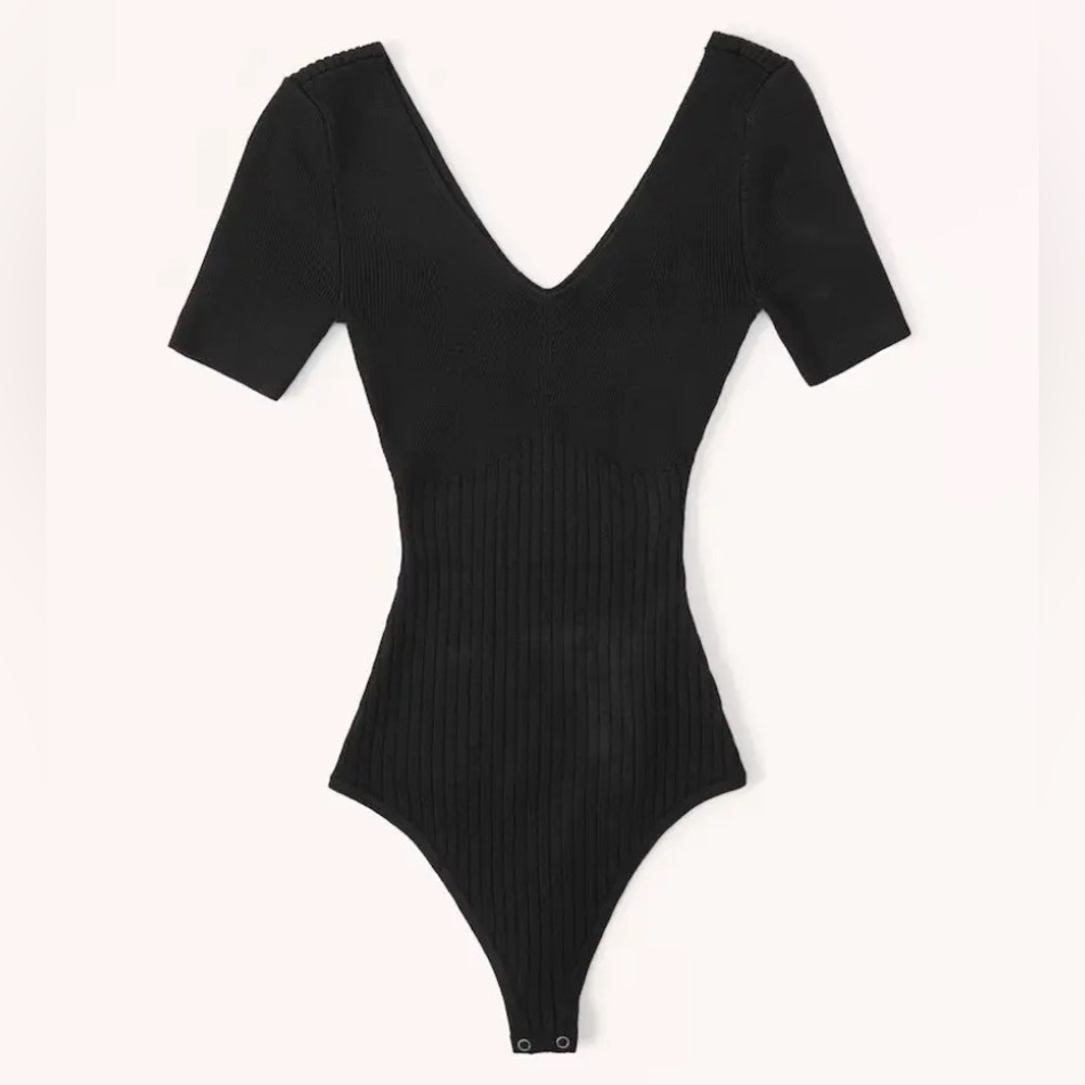 Abercrombie & Fitch Black Short-Sleeve V-Neck Sweater Bodysuit